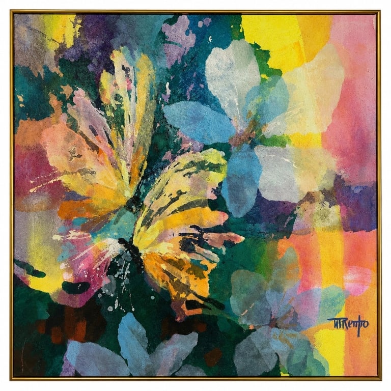 ARTIST SIGNED ABSTRACT PAINTING 30in (1 of 6)