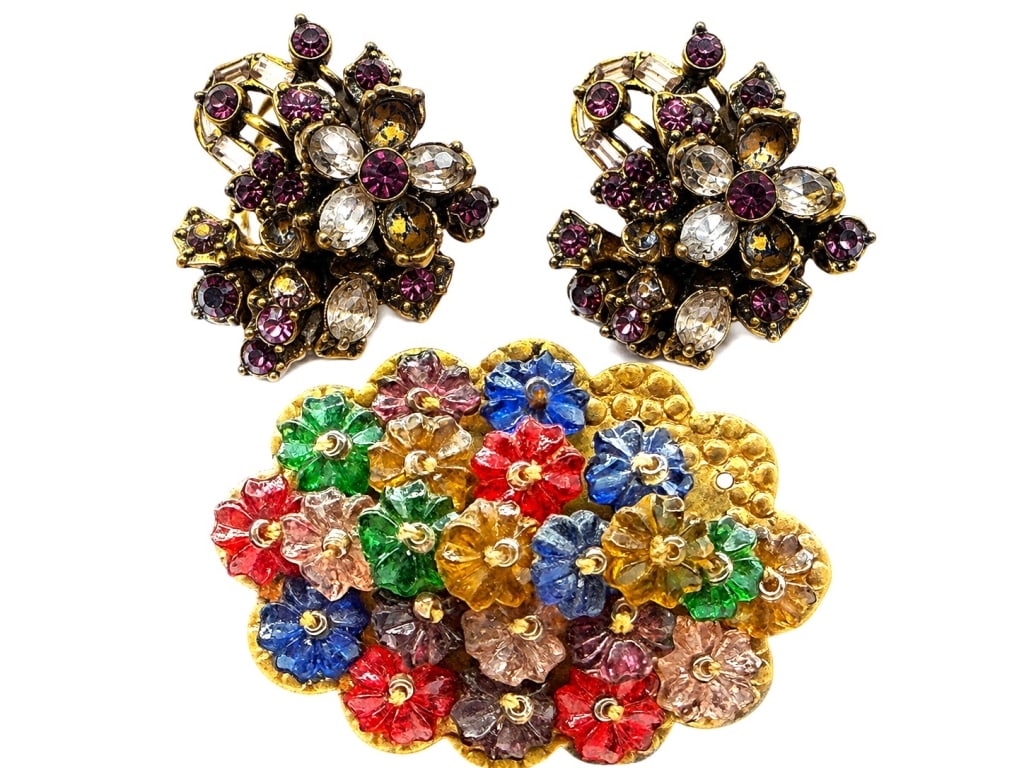 HOLLYCRAFT EARRINGS & HASKELL BROOCH 2in (1 of 9)
