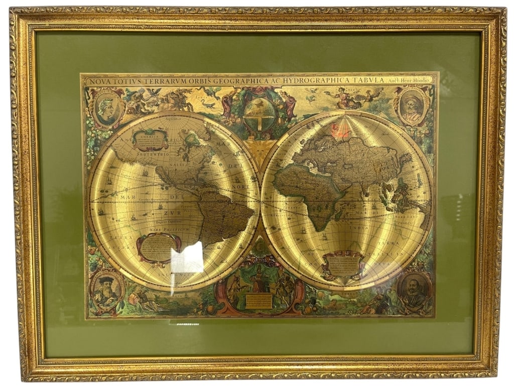 FRAMED DOUBLE HEMISPHERE MAP PRINT 26in (1 of 5)