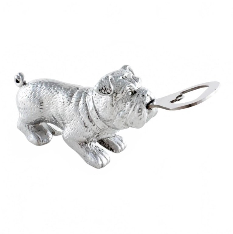 NEW ARTHUR COURT BULLDOG BOTTLE OPENER: This playful Bulldog Bottle Opener from Arthur Court.is ready to find a forever homeCreated for dog lovers everywhere our lovable Bulldog is crouched for play while holding the bottle opener like a to