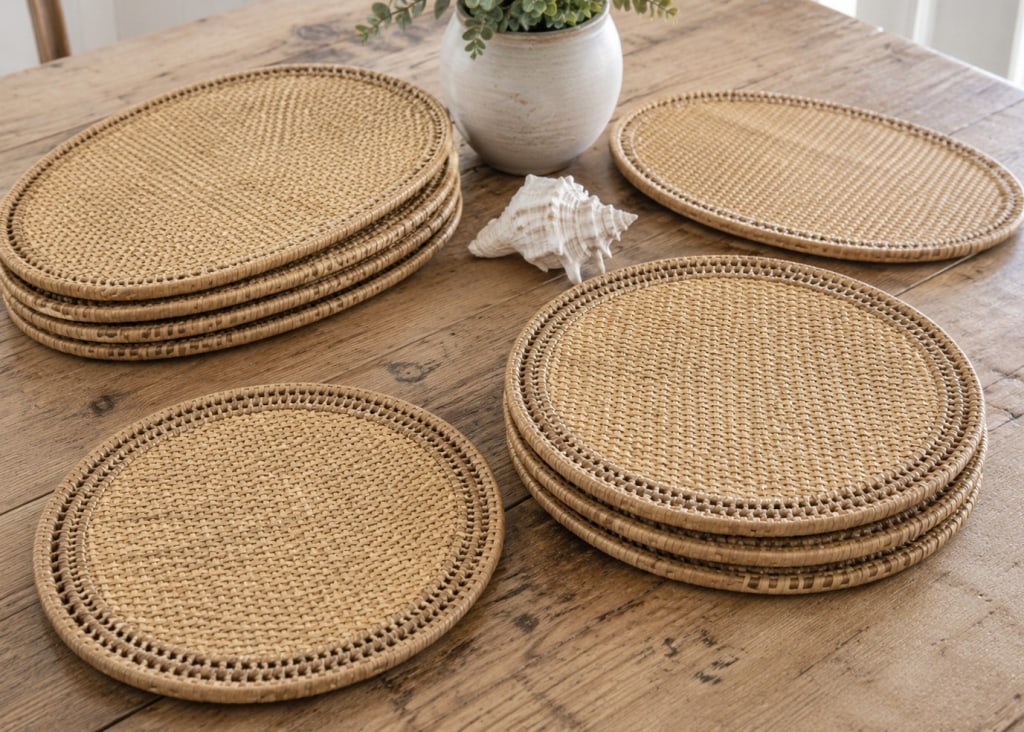 SET OF 8 WOVEN RAFFIA DINNER CHARGERS 15" (1 of 4)