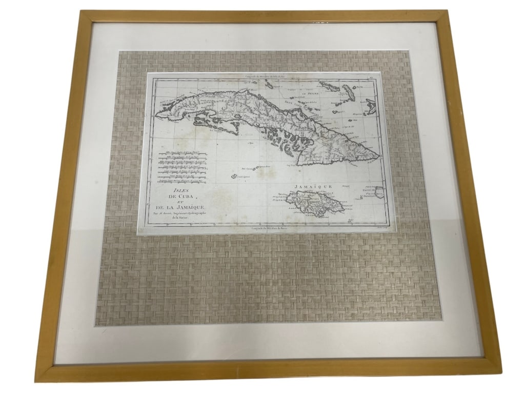 FRAMED MAP OF CUBA & JAMAICA PRINT 23" (1 of 6)