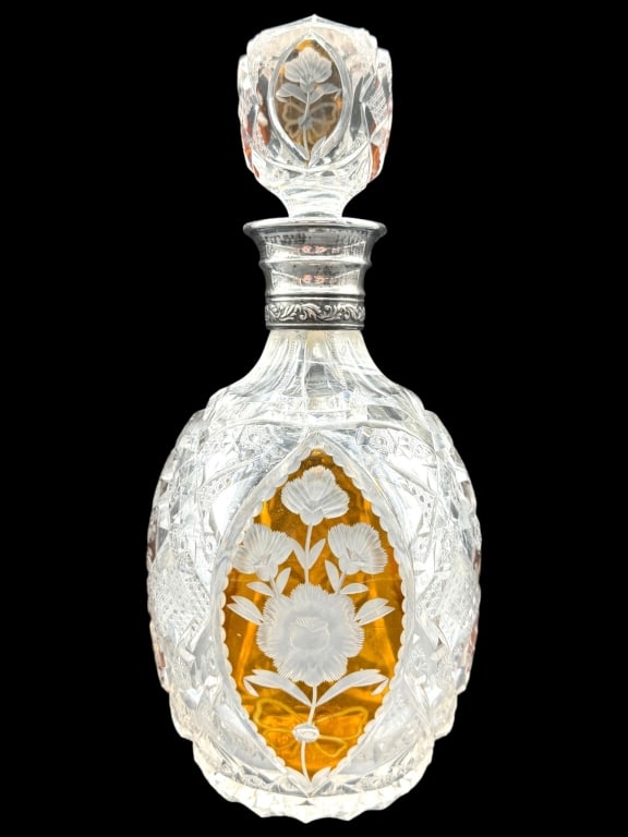 CUT CRYSTAL DECANTER W/ STERLING COLLAR 12" (1 of 6)