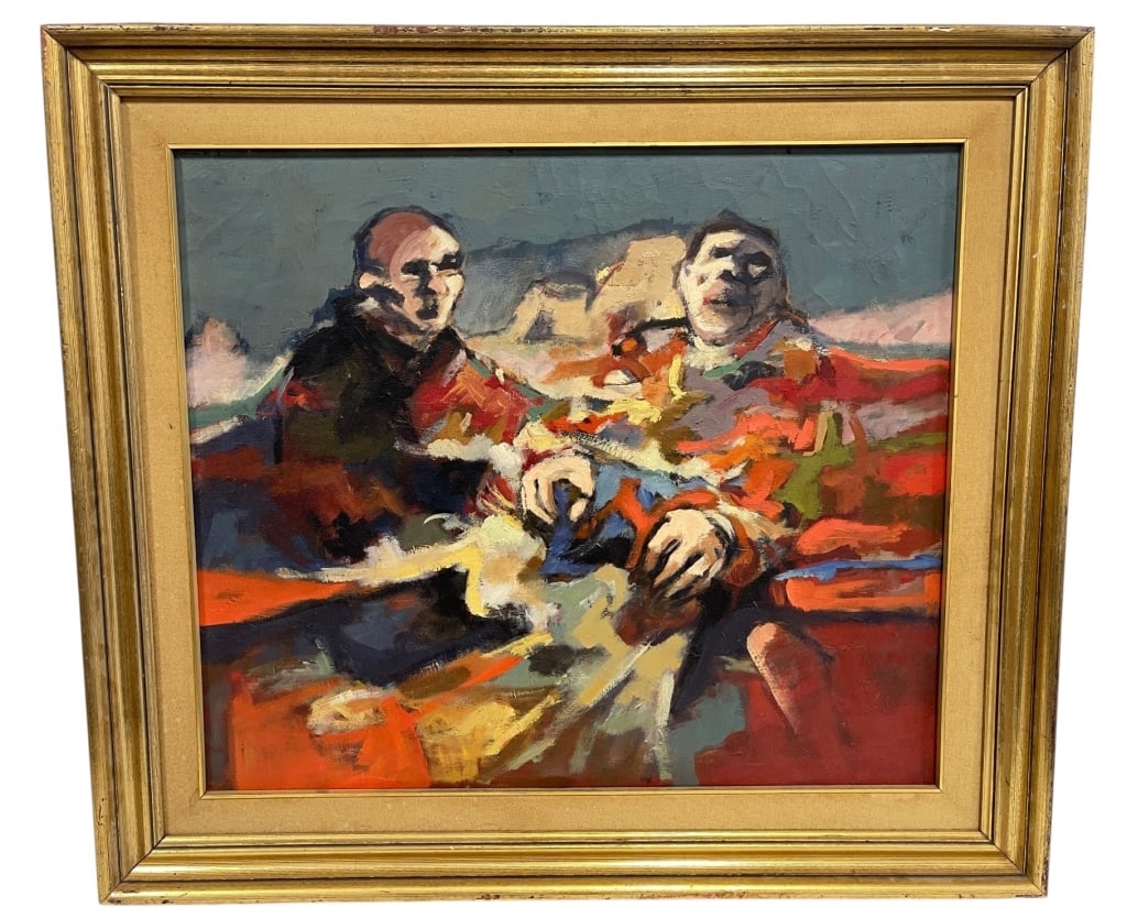 ABSTRACT FIGURAL OIL PAINTING GILT FRAME AS-IS 34" (1 of 8)