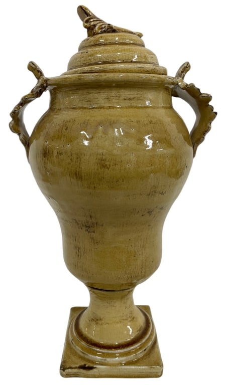 CRACKLE GLAZE PEDESTAL URN 18" (1 of 4)