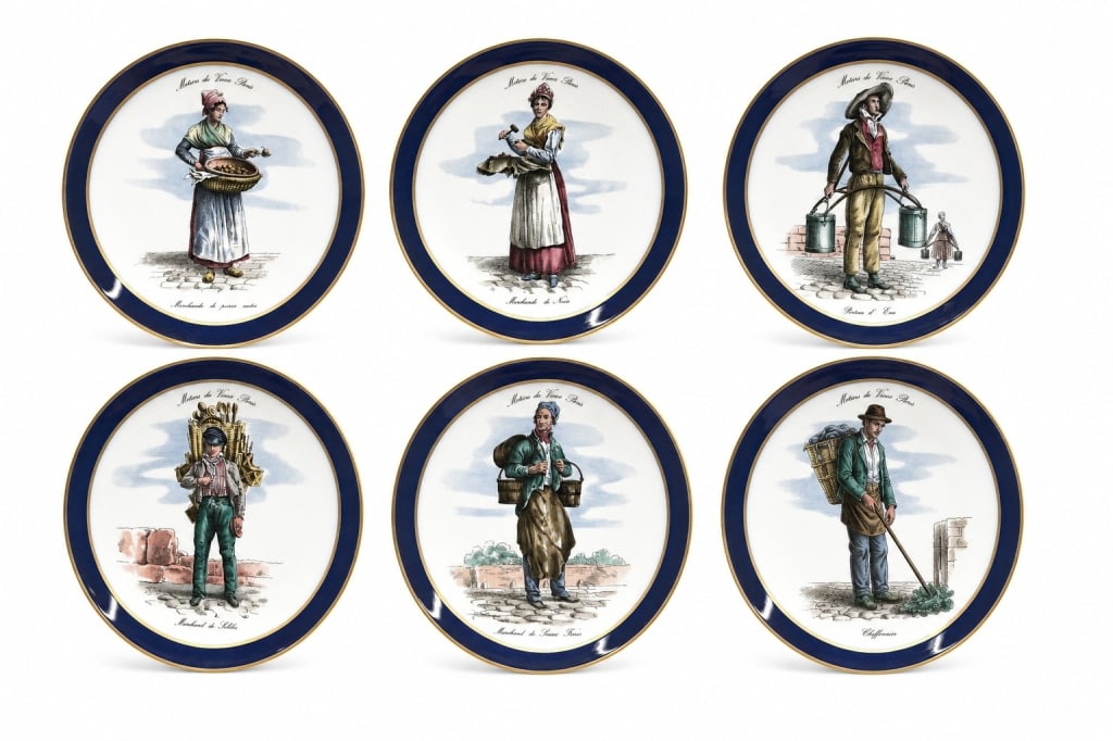 6 COLLECTIBLE BAVARIAN COBALT PORCELAIN PLATES 8" (1 of 8)