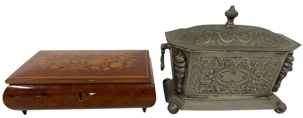 DECORATIVE WOOD BOX & METAL CASKET LOT 8" (1 of 10)