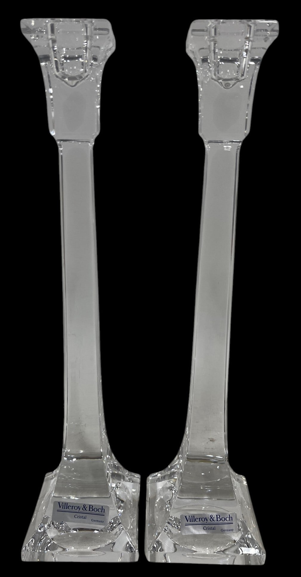 PAIR VILLEROY & BOCH CRYSTAL CANDLESTICKS 12" (1 of 5)