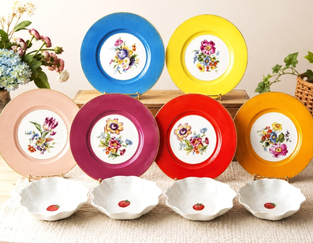 ASSORTED FRENCH PORCELAIN PLATES & BOWLS 8" (1 of 13)