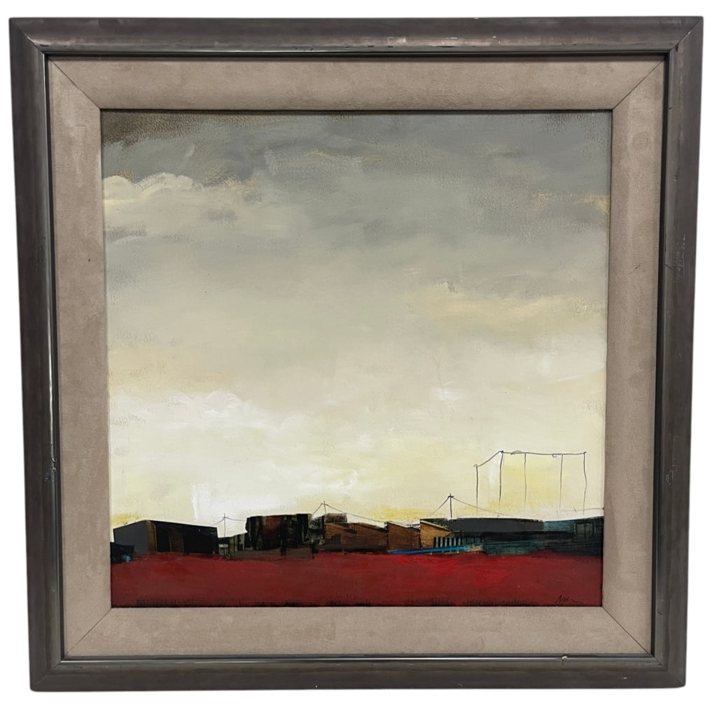 ABSTRACT INDUSTRIAL LANDSCAPE OIL PAINTING 26" (1 of 6)