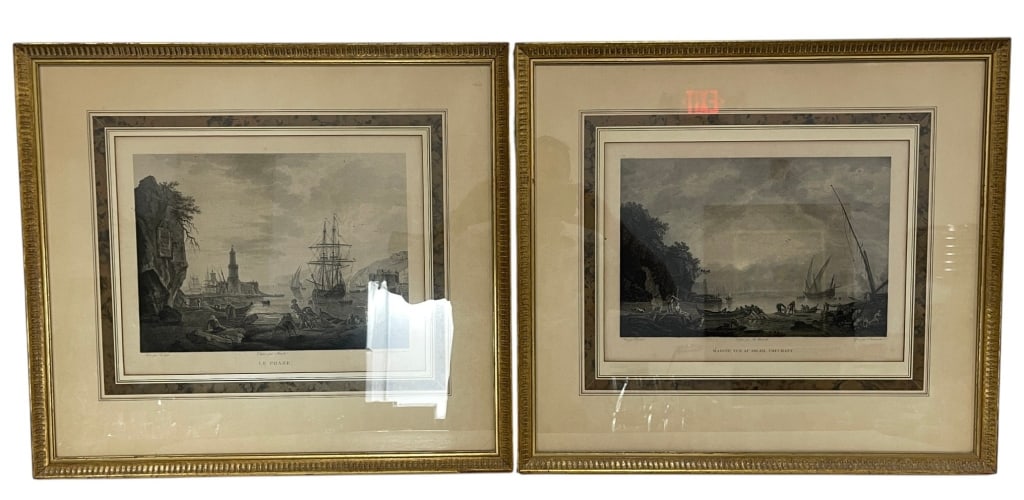 PAIR OF FRAMED MARITIME HARBOR ENGRAVINGS 24" (1 of 5)