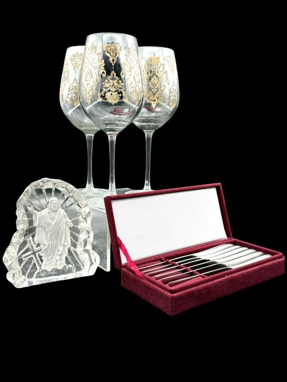 ASSORTED CRYSTAL, STEMWARE & FLATWARE LOT 9" - 2