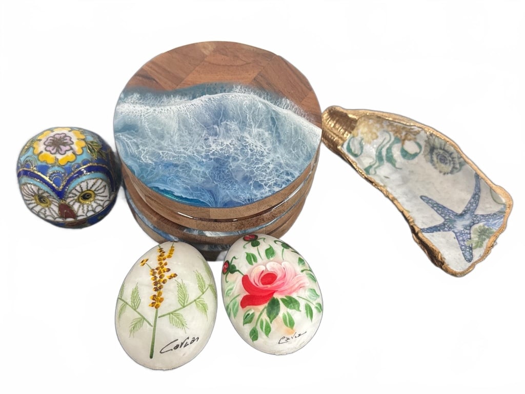 Decorative Trinket Lot with Eggs and Coasters (1 of 2)