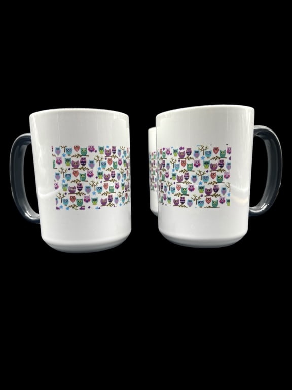 SET OF 4 WHIMSICAL OWL PRINT MUGS (1 of 4)