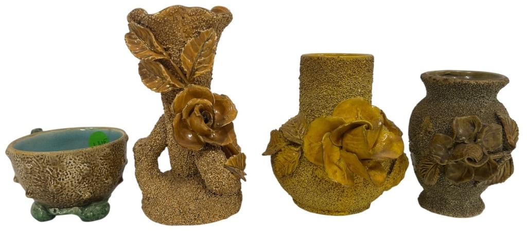 LOT OF 4 MAJOLICA MINIATURE VASES 6" (1 of 3)