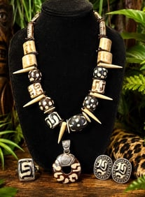 STERLING JUNGLE JEWELRY LOT 17IN