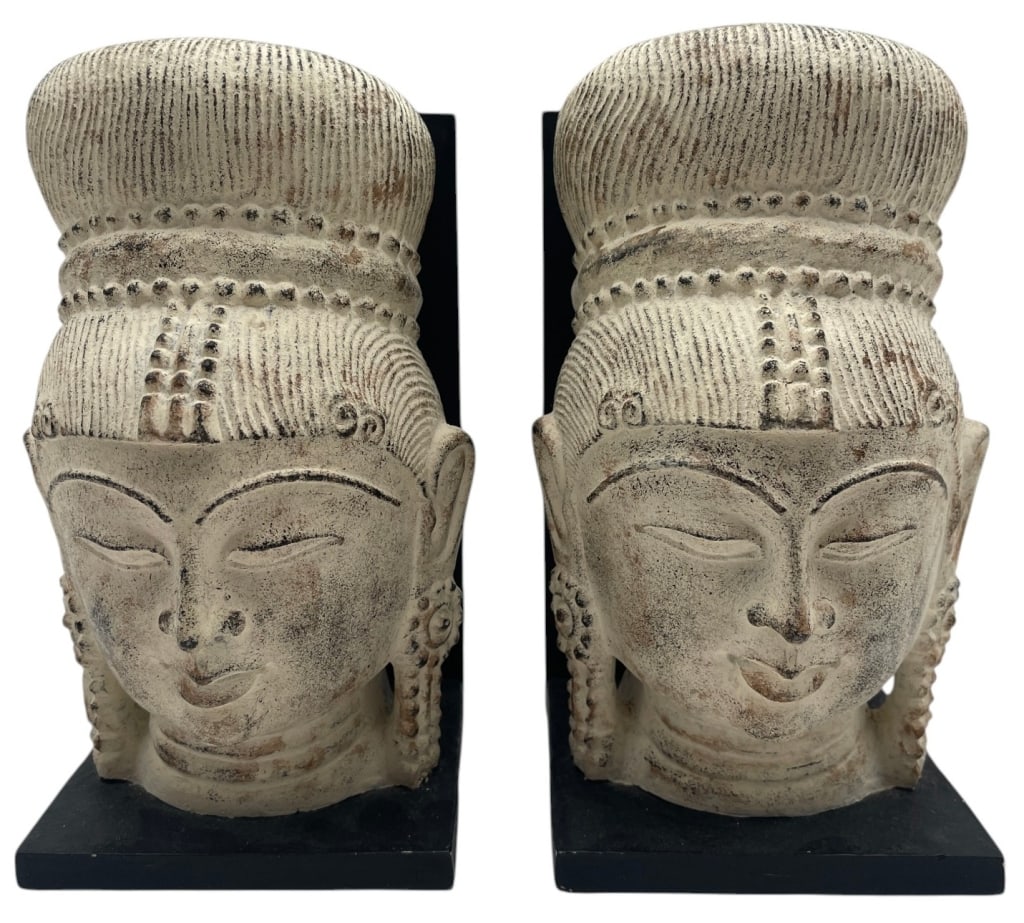 PAIR OF RESIN BUDDHA HEAD BOOKENDS 8 IN (1 of 6)