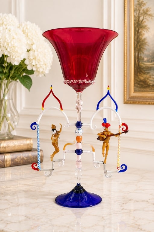 ROBERT MICKELSEN FIGURAL ART GLASS GOBLET 16" (1 of 12)