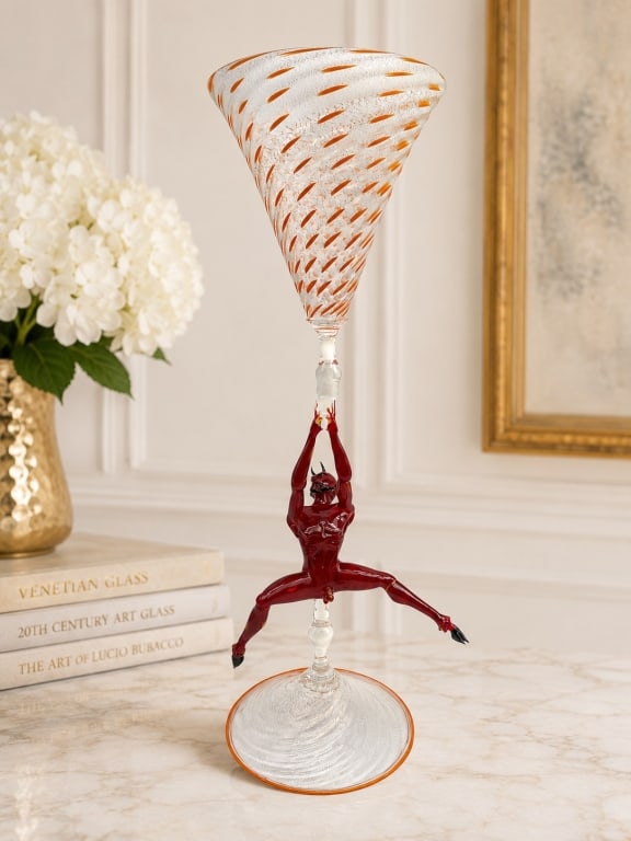 LUCIO BUBACCO FIGURAL ART GLASS GOBLET 16" (1 of 12)