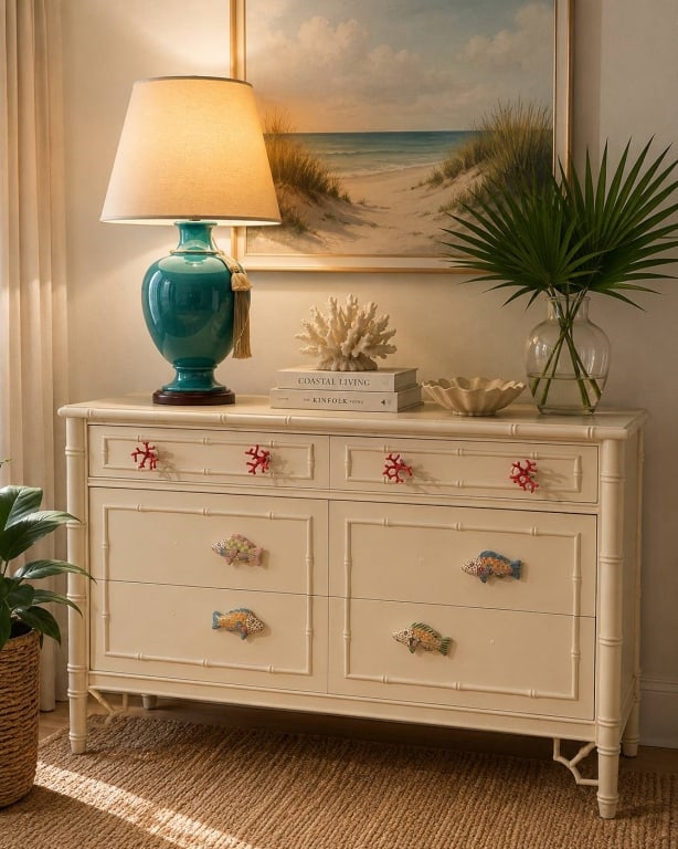 COASTAL CREAM BAMBOO STYLE DRESSER 49" (1 of 6)