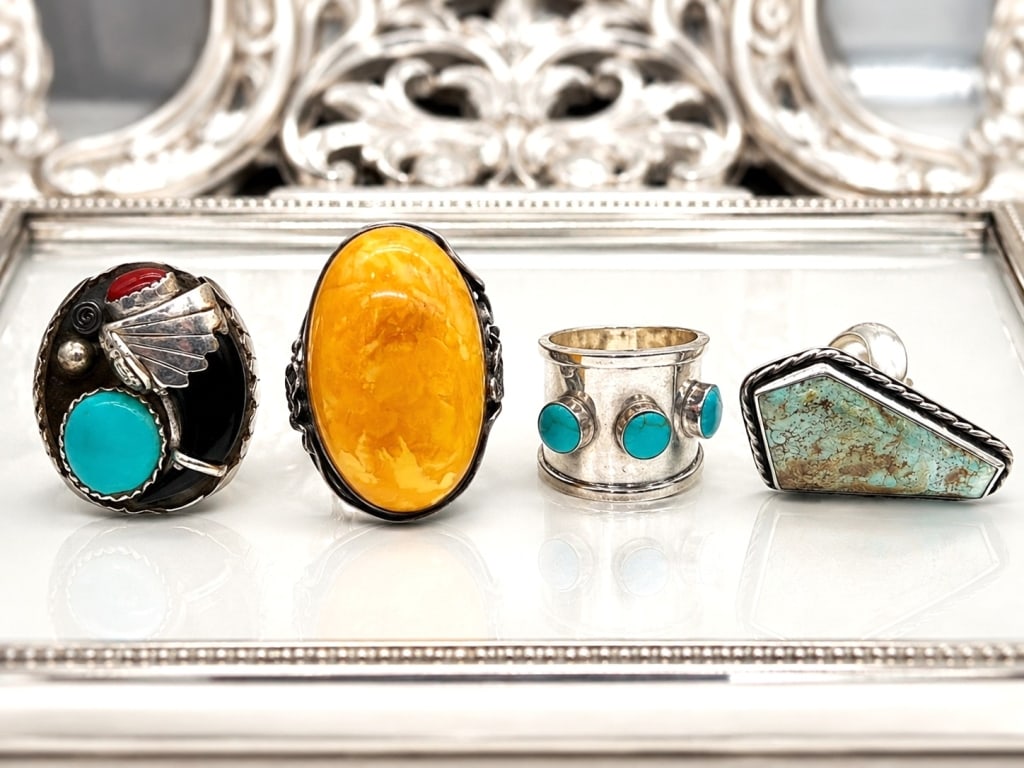 SOUTHWEST STERLING RING COLLECTION LOT OF 4 (1 of 7)