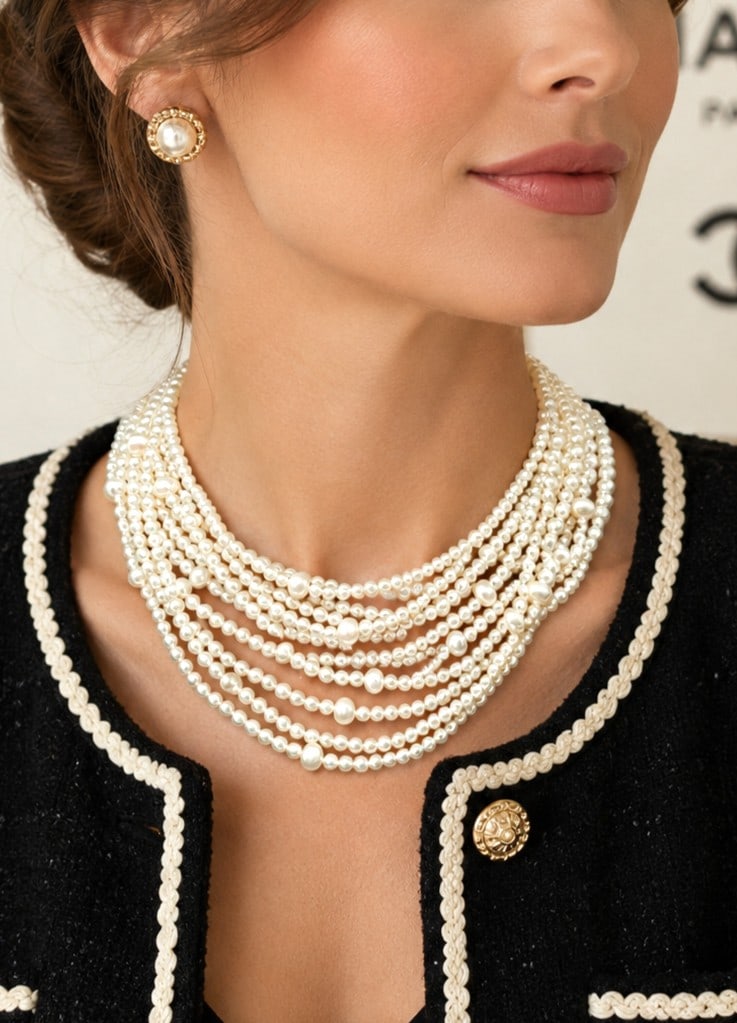 MULTI STRAND PEARL NECKLACE W STERLING 18IN (1 of 7)