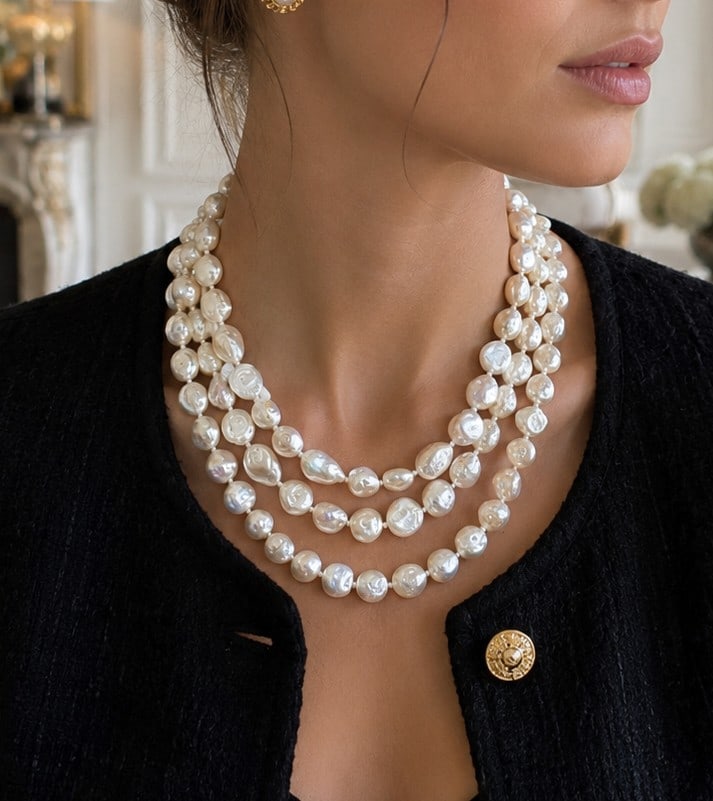 TRIPLE STRAND BAROQUE PEARL NECKLACE 20IN (1 of 5)