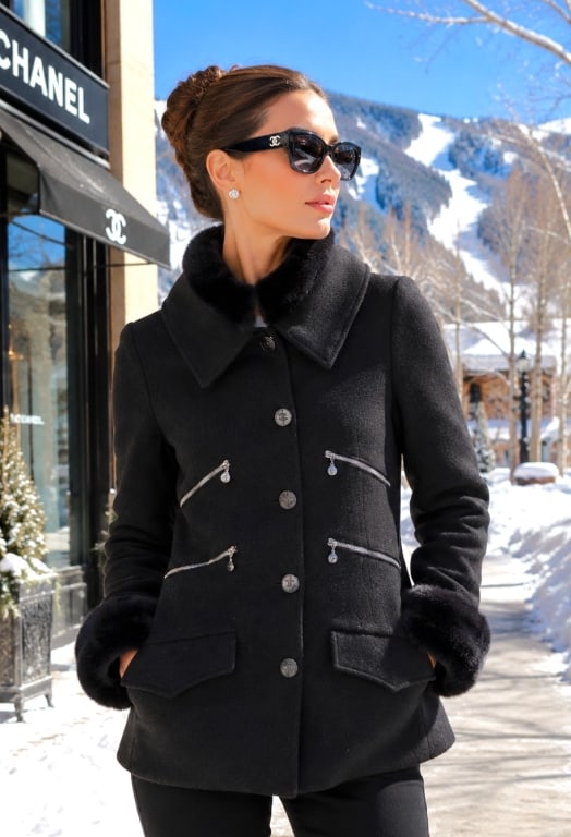 CHANEL CASHMERE & FUR TRIM PEA COAT SZ 36: This Chanel cashmere pea coat from the 2002A collection is crafted in France and features a timeless tailored silhouette with a pointed collar, front button closure, flap pockets, and removable rabbit