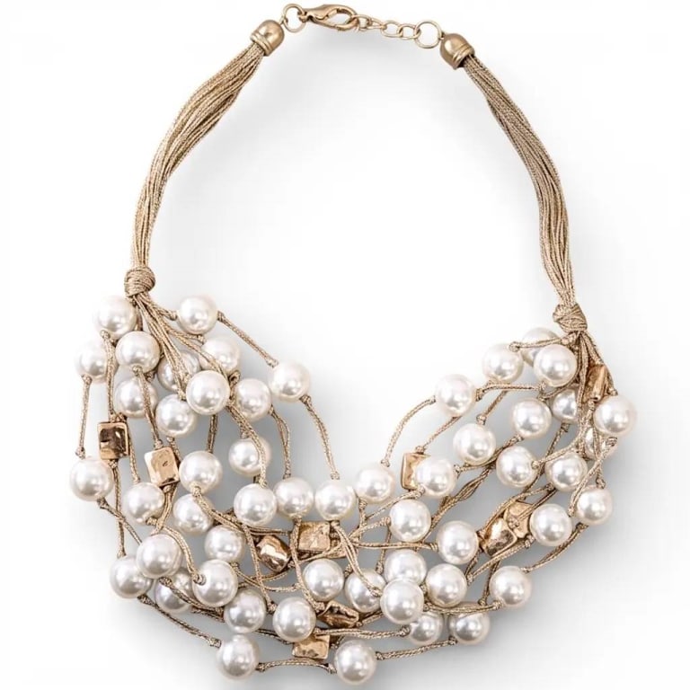 NEW CHUNKY COASTAL PEARL NECKLACE: Chunky Coastal Pearl Necklace | Handmade Statement Jewelry | ?Maisy Necklace (Pearl) | ?Length: 20" + 3" Extender | ?Weight: 3 oz | ?Ivory Glass Pearl | ?Gold Enamel Findings | ?Silk Rope in 14k Vinta