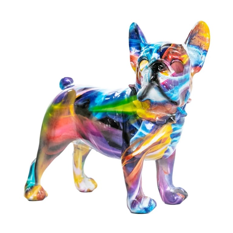 HAND PAINTED SMOKE ART BULLDOG 9.5": This dog sculpture captures the powerful presence and personality of a bulldog in a unique, abstract smoke-inspired design. Its striking form and fluid lines make it a standout piece, adding a contemp