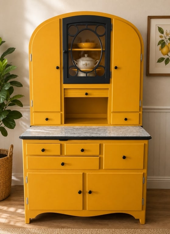 VINTAGE PAINTED KITCHEN HOOSIER CABINET 68" (1 of 6)