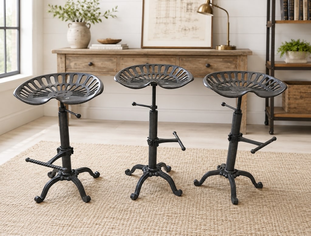 3 INDUSTRIAL CAST IRON TRACTOR STOOLS 33" (1 of 6)