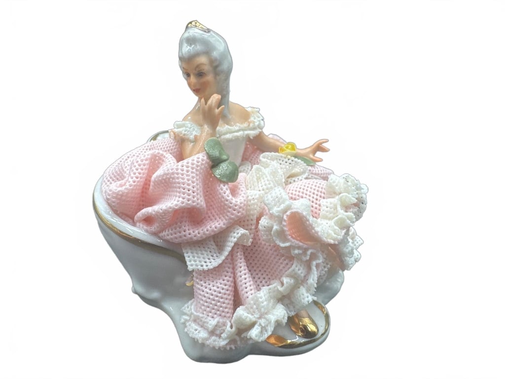 Dresden Porcelain Lace Figurine, Seated Lady (1 of 4)