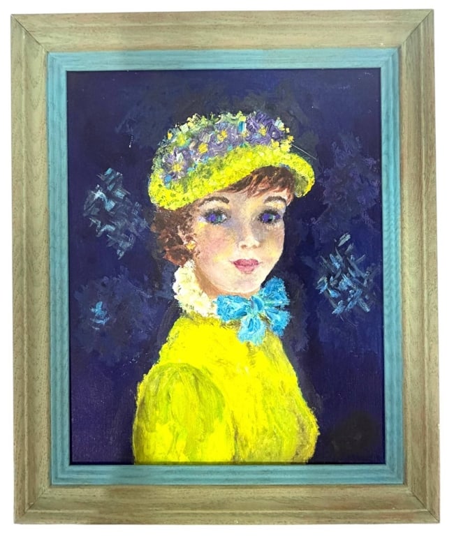 VIBRANT FRAMED PORTRAIT OF YOUNG WOMAN OIL 23" (1 of 4)