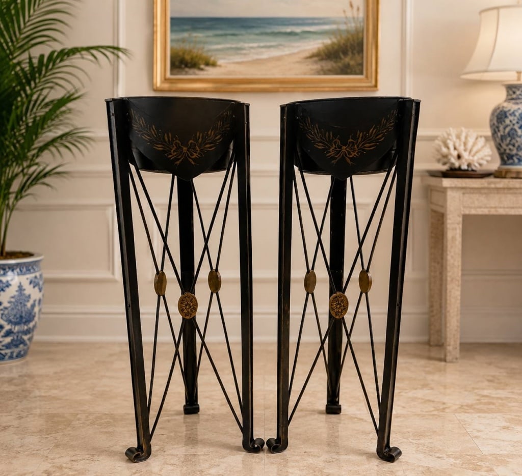 PAIR OF DECORATIVE METAL PLANT STANDS 48" (1 of 11)