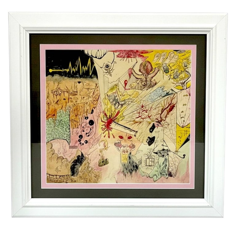 SURREALIST FRAMED MIXED MEDIA ART 23" (1 of 5)