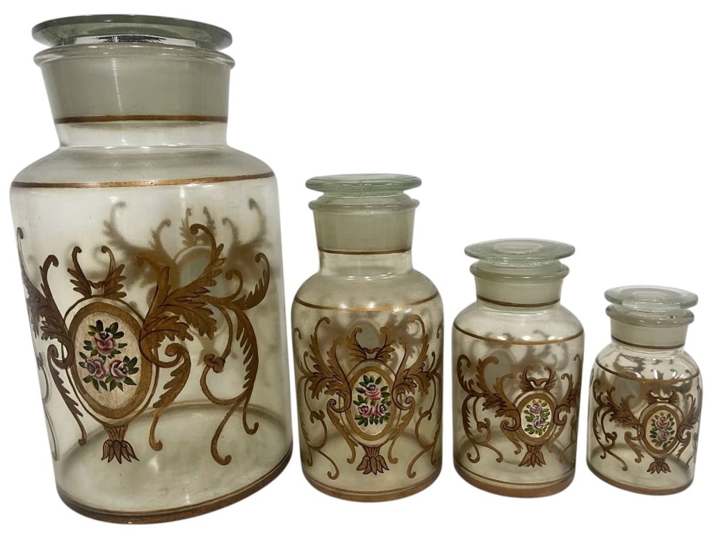 4 HAND-DECORATED FROSTED GLASS APOTHECARY JARS 12" (1 of 4)