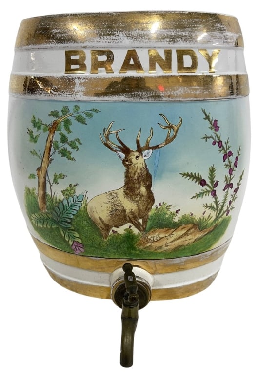 CERAMIC BRANDY BARREL DISPENSER W/ STAG TAP 13" (1 of 8)