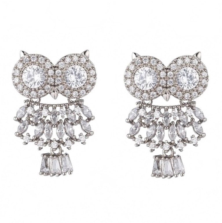 NEW EYE CANDY OWL EARRINGS: Everybody will want to know "hoo" you are with these charming owl earrings on! These adorable silver earrings feature owl shaped pendants that are adorned with dangling CZ crystals. Pair these drop ea