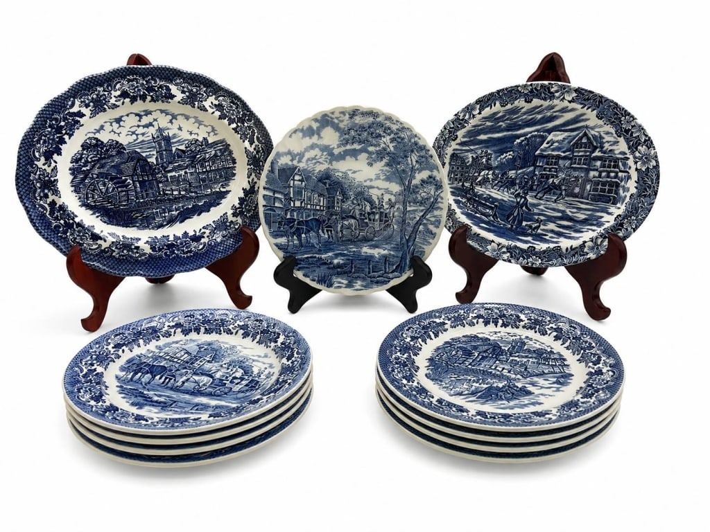 ROYAL WESSEX BLUE & WHITE PLATTER SET 9 PCS (1 of 6)