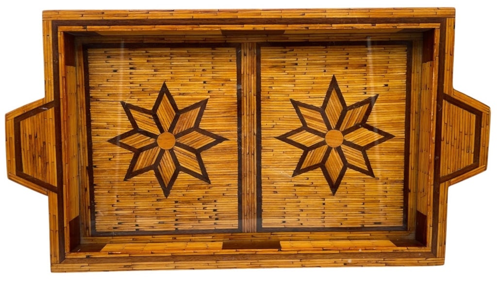 INMATE MADE BAMBOO MARQUETRY SERVING TRAY 20" (1 of 6)