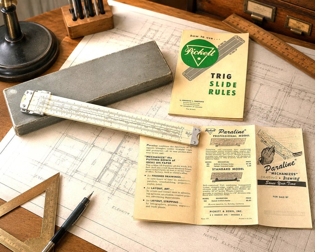 PICKETT PARALINE VINTAGE TRIG SLIDE RULER SET 12" (1 of 7)