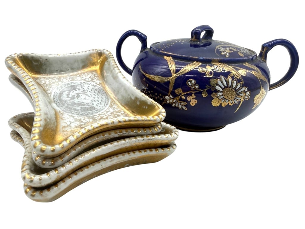 JAPANESE MORIAGE PORCELAIN NUT DISH SET 6" (1 of 7)