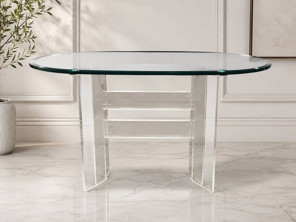LUCITE & GLASS MODERN CONSOLE TABLE 42" (1 of 8)