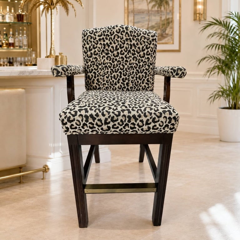 LEOPARD UPHOLSTERED BAR CHAIR 47" (1 of 10)