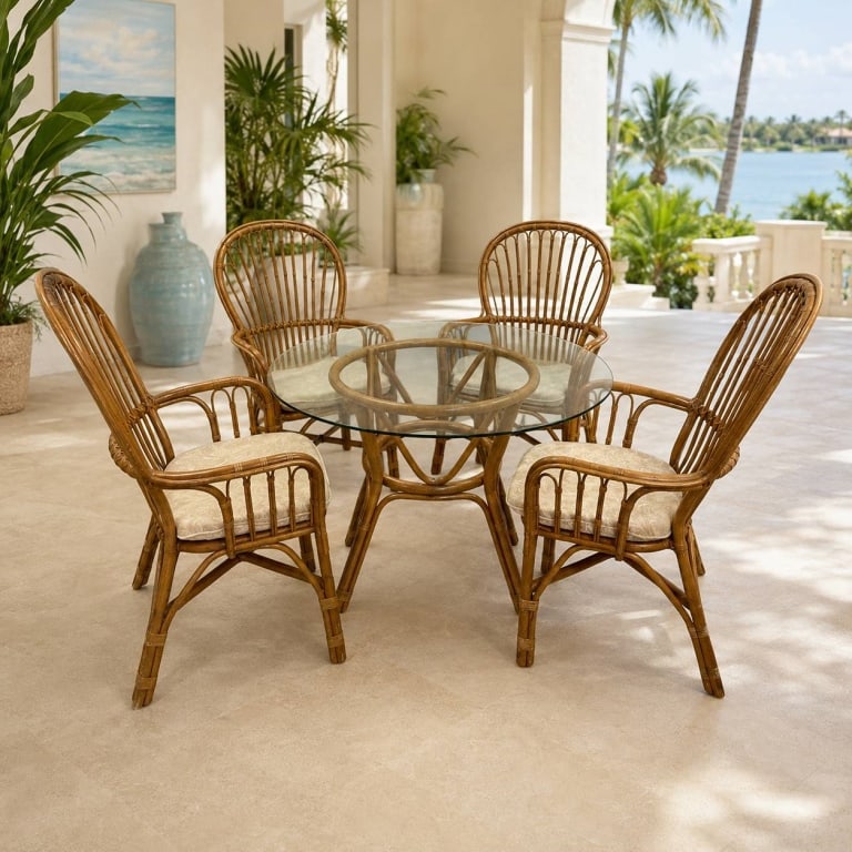 VINTAGE COASTAL RATTAN DINING SET 42" (1 of 12)