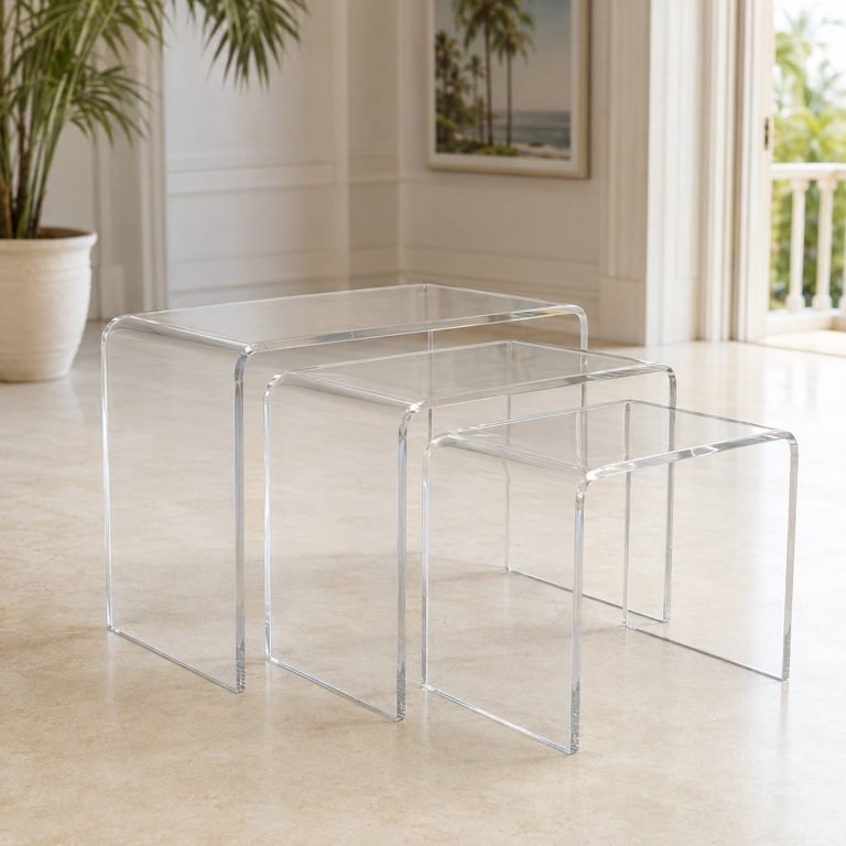 SET OF 3 LUCITE WATERFALL NESTING TABLES 18" (1 of 9)