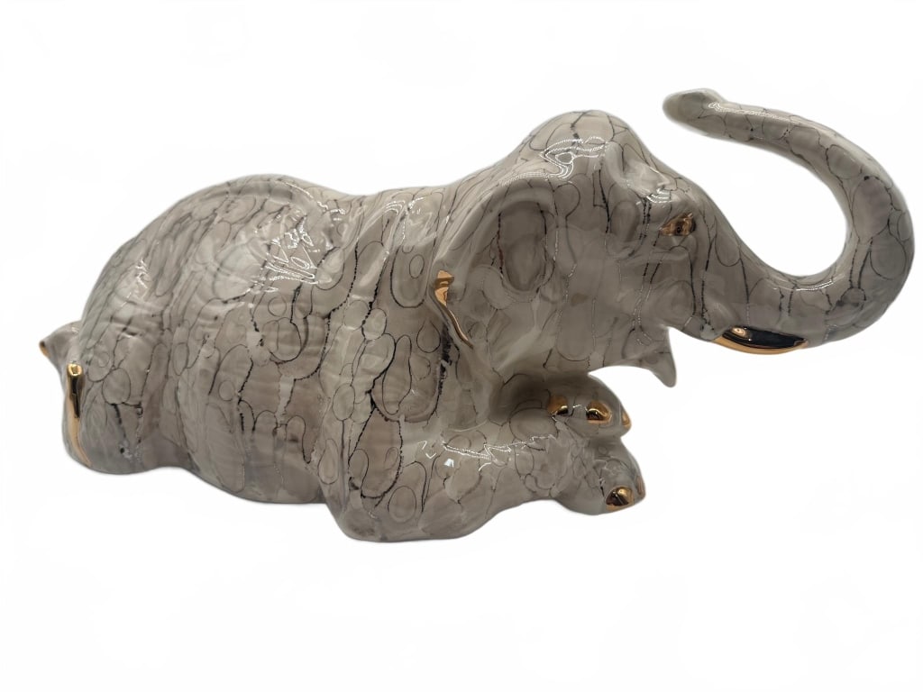 Ceramic Elephant Figurine with Gold Accents (1 of 4)