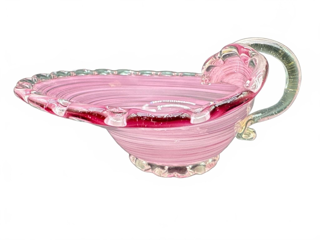 Murano-Style Pink Art Glass Bowl With Handle (1 of 5)