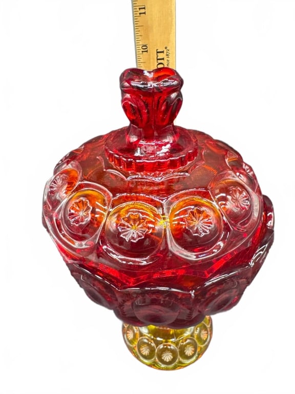 Amberina Glass Covered Candy Dish (1 of 1)